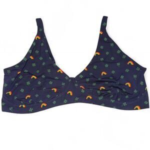 MeUndies Women Navy Blue Green Four Leaf Clovers Rainbow St Patricks Bralette 3X